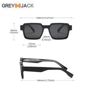 Gafas de sol rectangulares retro Greyjack 53 mm TR con montura metálica UV400 polarizadas unisex negras K028 - Product Image 1