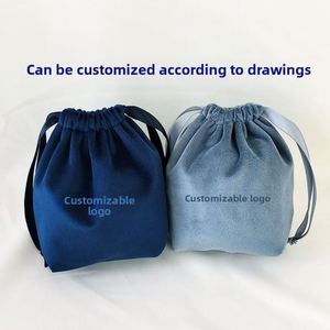 Sac en velours à cordon de serrage, pochette structurée à dessus plat pour bijoux, emballage cadeau, sac en daim doux de luxe avec ruban, logo personnalisé imprimé - Product Image 4