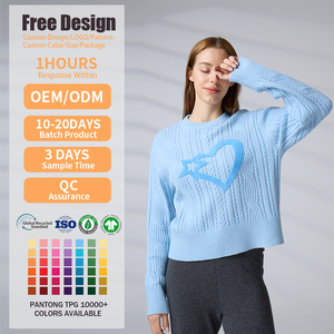 OEM ODM <b>Pullover</b> Knitwear Cable Long Sleeve Crew Neck Women's Sweaters with Embroidery Logo - Product Image 2