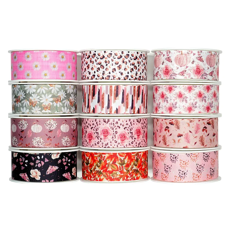 Blumen individuell bedruckte Gros grain Ribbon Polyester für Haars chleifen Geschenk verpackung DIY hand gefertigte Materialien