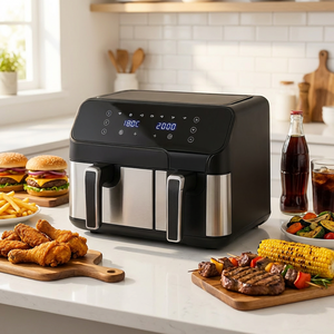 <span class=keywords><strong>Freidora</strong></span> de <span class=keywords><strong>Aire</strong></span> Doble Eléctrica Inteligente para el Hogar, sin Aceite, con Panel Digital, 5.5L+3.5L, para Pollo, <span class=keywords><strong>Donuts</strong></span>, Patatas Fritas, KA01003 - Product Image 1