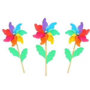 Colorful Pinwheels Kids Rainbow <strong>Wood</strong> Wand Plastic <strong>Windmill</strong> in the Soil Toys for Outdoor <strong>Garden</strong> Decoration - Product Image 1
