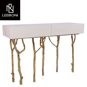 Villa Maison Design Spécial Haute Qualité Plateau <span class=keywords><strong>en</strong></span> <span class=keywords><strong>Bois</strong></span> Massif Base <span class=keywords><strong>en</strong></span> Laiton Fantaisie Table <span class=keywords><strong>Console</strong></span> <span class=keywords><strong>en</strong></span> <span class=keywords><strong>Bois</strong></span> Haut de Gamme - Product Image 2