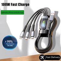 Câble de charge rapide 100W, câble de charge multi-prise, câble tressé en nylon, adaptateur de charge universel 3 en 1 avec Type-C Micro