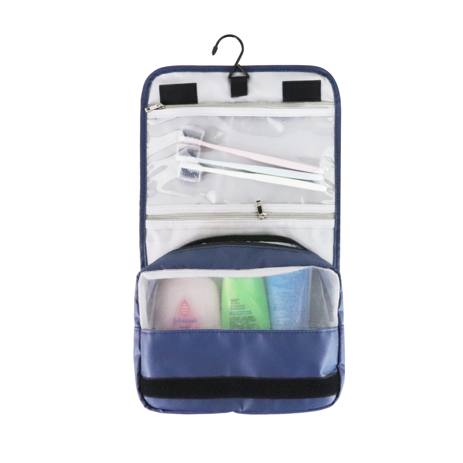 Large Capacity Nylon Travel Cosmetic Makeup Bag With Hanging Hook Folding And Zipper Closure For Women And Men's Toiletries