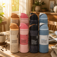 Gobelet isotherme Owalo de style identique, anti-fuite, avec paille intégrée, sans BPA, en acier inoxydable, pour café et eau