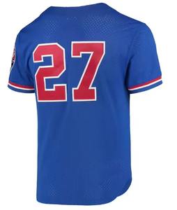 Camiseta de béisbol roja y azul personalizada, diseño de botón completo con parche de logotipo, ropa de equipo de talla grande transpirable de poliéster - Product Image 6