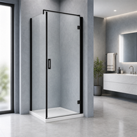 Cabine de douche à portes battantes à coins carrés 2026, noir mat, avec barre de support