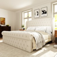 Modernes Luxuriöses Konvertierbares Queensize-Bettgestell mit Samtpolsterung und Metallrahmen Verstellbares Weiches Gepolstertes Kopfteil Platzsparend