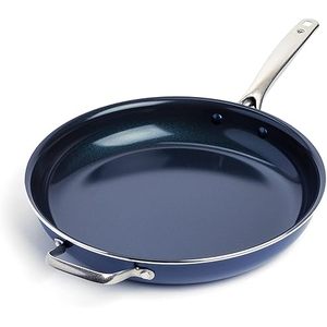 Poêle à frire <span class=keywords><strong>en</strong></span> céramique antiadhésive avec couvercle, poêle à frire profonde et grande avec poignée auxiliaire, couvercle <span class=keywords><strong>en</strong></span> verre, bleu. - Product Image 2