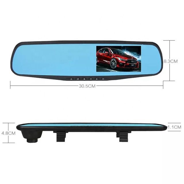 4.3'' 2K Dual Camera Front and Rear DVR Dash Cam Rearview Reverse G-sensor Mirror 1080P Car Dash Cam Car Black Box for Cars
