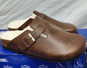 Ciabatta invernale con sole spesse e mezza ciabatta da <span class=keywords><strong>donna</strong></span> <span class=keywords><strong>in</strong></span> <span class=keywords><strong>vera</strong></span> <span class=keywords><strong>pelle</strong></span> con ciabatta <span class=keywords><strong>in</strong></span> cotone con plateau da esterno - Product Image 4