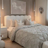 Lit King Size Populaire en Tissu Style Crème avec Rangement, Mobilier de Chambre à Coucher, Dernier Cri, Design Moderne, Lit Nuage Rembourré, En Vente