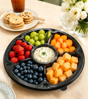 Plateau de service rond en plastique PET jetable avec couvercle transparent, récipient alimentaire à 5 compartiments pour l'emballage de fruits et de salades