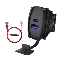 Chargeur de voiture rapide USB double port QC3.0 12-24V avec interrupteur à bascule, prise Type C, étanche avec cache anti-poussière, CE Rohs OEM