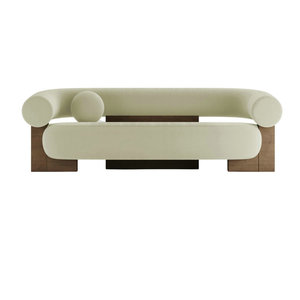 Sofá de Diseño Estético Nórdico Curvo de 3 Plazas, Sofá de Terciopelo Rosa para Cosmetología, Sofás para Sala de Estar en Forma de I, Juego de Muebles de Madera - Product Image 1