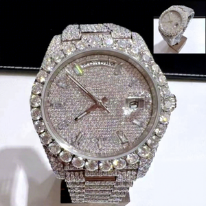 Reloj de Lujo para Hombre con Incrustaciones de Diamantes Moissanite en Oro Blanco y Acero Inoxidable, Esfera de Cristal, Resistente al Agua 10 Bar, Cierre de Pulsera - Product Image 1