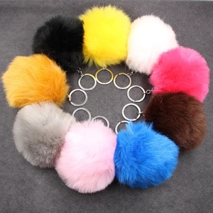 8cm Fausse Fourrure Sac Porte-clés Pom pom Voiture Porte-clés Argent Couleur Chaînes Pompons Faux Renard Lapin Fourrure Charmes Chaîne - Product Image 2