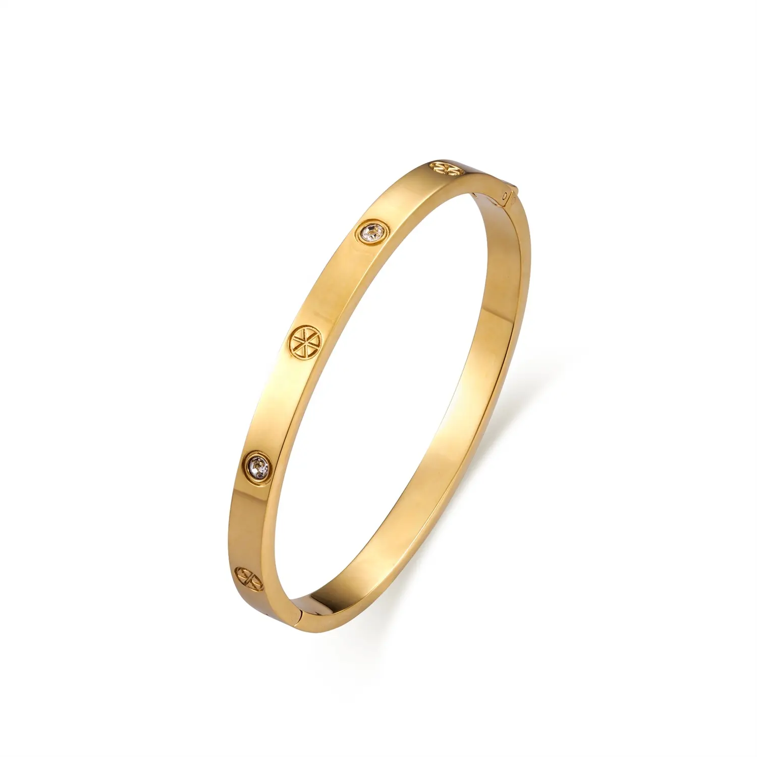 Gioielli di moda classici personalizzati all'ingrosso 18K placcato in acciaio inossidabile incisa a croce zircone braccialetti di cristallo da donna