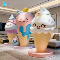 大型树脂玻璃纤维冰淇淋雕塑彩色甜点展示雕像，适合商店和商场装饰