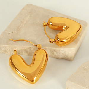 Pendientes de aro en forma de corazón, aleación de zinc dorada, joyería de moda para mujer EH531 EH532 - Product Image 3