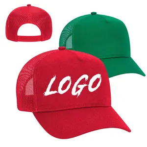 HN0004男女绿色空白定制标志5面板Veracap网眼背中轮廓硬壳结构黑色卡车司机帽子帽