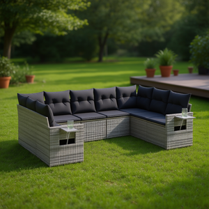 Ensemble de canapés de jardin en rotin gris avec structure en acier thermolaqué, mobilier d'extérieur au design contemporain - Product Image 2
