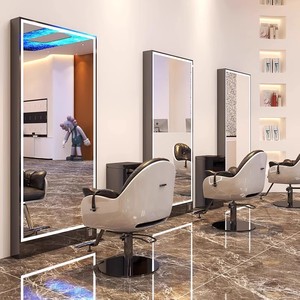 Miroir de Barbier Professionnel Double Face Très Vendu |   Miroir de sol pour salon de beauté avec cadre en métal et éclairage LED - Product Image 5