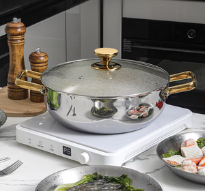 Poêle à frire de luxe en acier inoxydable à induction, grande capacité, dorée, à double poignée, pour fondue chinoise, casseroles de cuisson en métal - Product Image 6