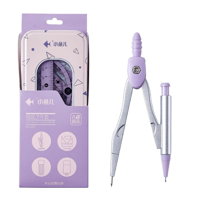Professional School Metal Compass Set High Quality 7-Piece Geometry and Drawing Tool for Office Use