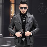 Manteau d'automne et d'hiver en cuir véritable pour hommes, en cuir de vachette, Slim-fit Biker Suit Hunting Trendy