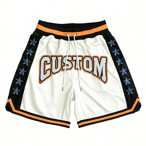 Pantalones Cortos de Baloncesto Modernos Blancos, Negros y Naranjas con Estrellas Bordadas, Cintura con Cordón, Malla, Tallas Grandes, Casuales, Deportivos para Hombre - Product Image 1