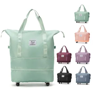 Custom designer Waterproof women foldable duffle bag Weekender Expandable sports Gym Travel Fitness Bag with wheels trolley