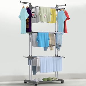 4-Tier <b>Folding</b> Clothes Laundry Drying Rack Hanger Portable Foldable Steel Clothes Airer Dryer Collapsible <b>Shelves</b> with Wheels - Product Image 4