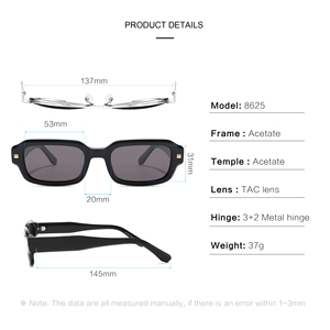 Óculos de Sol Femininos Clássicos Retro de Luxo com Armação Quadrada Pequena Polarizados em Acetato Preto - Product Image 4