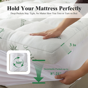 3 Inch Memory Foam Mattress <strong>Topper</strong> Cooling Breathable Bamboo Viscose Pillow Top1700 GSM Fill, Ultra Soft Mattress Pad - Product Image 4