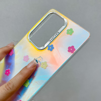 Étui de luxe IMD à motif floral pour Samsung Galaxy S25 S24, coque de téléphone électroplaquée à dégradé laser pour Samsung S26 Ultra