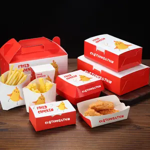 Locustom özel baskılı logo tavuk kanat nugget sıcak köpek hurger kağıt kızarmış tavuk kutusu fast food ambalaj