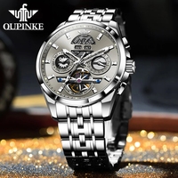 Montre mécanique automatique pour homme en acier inoxydable 3251 avec affichage de la date, design squelette ajouré, étanche 5 ATM, idéale pour le dropshipping