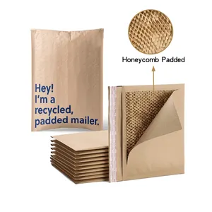 Custom Compostable Kraft Paper Envelope Mailers Reciclável 100% Biodegradável Honeycomb Acolchoado Envio Embalagem Mailing Bags