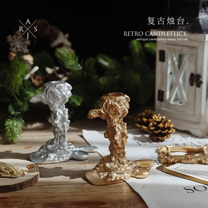 European Retro Candlestick Ornament Gold Resin Irregular Shape <b>Wedding</b> Dining Room Decoration Photo <b>Prop</b> Single Piece Package - Product Image 4