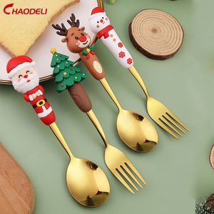 New Design Large Cartoon Spoon and Fork Gold Stainless Steel Christmas Fork and Spoon - Product Image 1