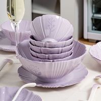 Service de table en céramique à motifs floraux violets, assiettes et bols en porcelaine fine pour la maison, les mariages et les cadeaux