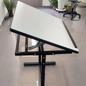 Adjustable Height Drawing <b>Table</b> 90x60cm White Plastic Top Metal Frame Computer Desk For Home <b>Office</b> Use - Product Image 3