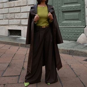 Veste longue décontractée zippée en similicuir tendance pour femmes et hommes, fabrication sur mesure, pièce unique - Product Image 1