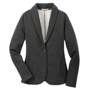 Ladies 60/40 cotton/poly Shawl collar Front and back seaming 2-button front closure Side panels Back vent Fleece Blazer