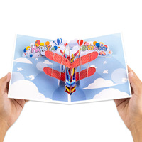 Carte de remerciement en papier 3D pop-up faite à la main, nouveau design 2026, ballon à air chaud, avion, invitation, carte d'anniversaire pour enfants et adolescents