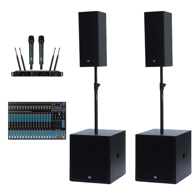 DBK Professional Sound System Powered 15 Inch Active Subwoofer Speakers with Passive Dual 8 Inch Column Speaker for Concert