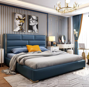 Cama King Size de Cuero Genuino Azul Montgomery de 1.8 M, Cama de Cuero Italiana Moderna de Lujo FD-007 - Product Image 3