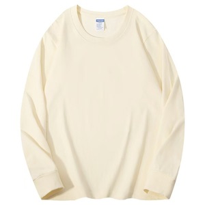 Maglietta americana 260g a maniche lunghe pesanti da uomo bianco primavera autunno cotone puro maglione tinta unita - Product Image 6